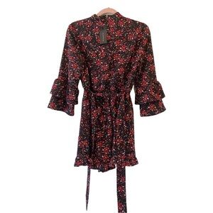 Dynamite Medium Black Red Floral Romper